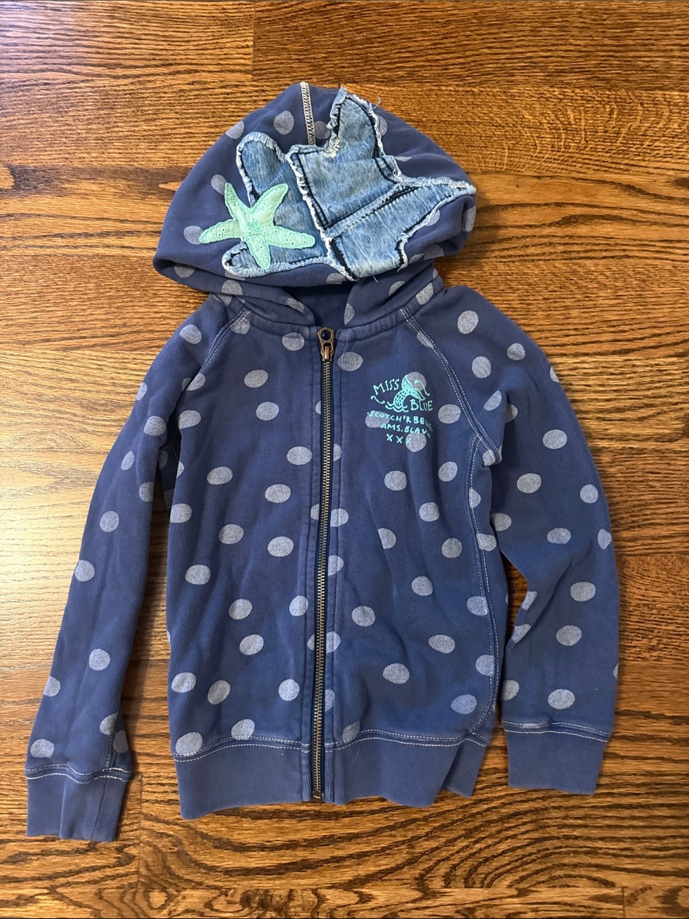Scotch R'Belle Navy Polka Dot Zip Hoodie with Mint Starfish